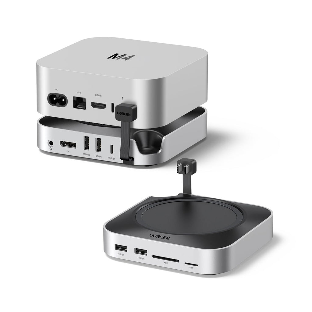 UGREEN Dock con Soporte DP Hub para Mac mini M4/M4 Pro 2024, SSD M.2 NVMe, Conectividad 10G, 4K, USB A/C, SD/TF, Audio