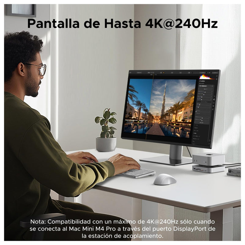 UGREEN Dock con Soporte DP Hub para Mac mini M4/M4 Pro 2024, SSD M.2 NVMe, Conectividad 10G, 4K, USB A/C, SD/TF, Audio