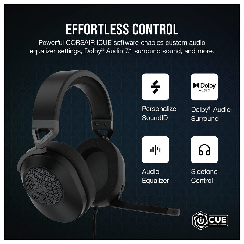 CORSAIR HS65 SURROUND Auriculares gaming multiplataforma con Dolby Atmos, SoundID, compatible iCUE - PC, Mac, PS5, PS4, Xbox