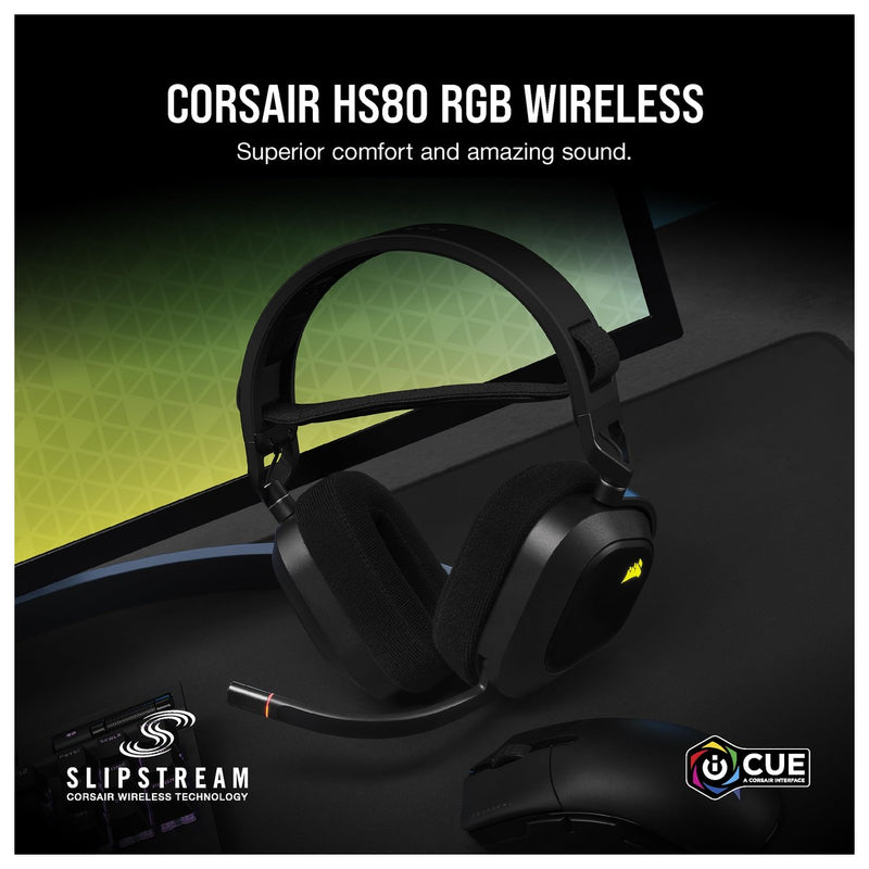 CORSAIR HS80 RGB Wireless Auriculares Gaming Multiplataforma con Sonido Inmersivo y Micrófono de Calidad