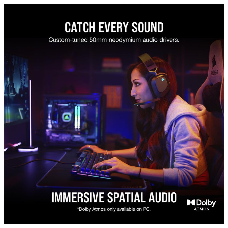 CORSAIR HS80 RGB Wireless Auriculares Gaming Multiplataforma con Sonido Inmersivo y Micrófono de Calidad