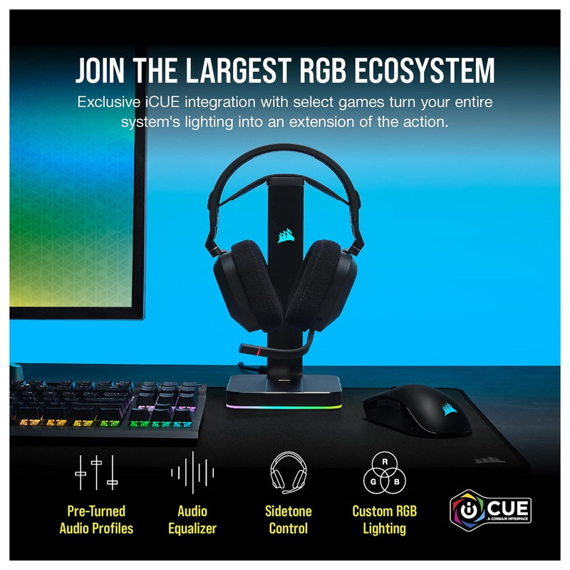 CORSAIR HS80 RGB Wireless Auriculares Gaming Multiplataforma con Sonido Inmersivo y Micrófono de Calidad