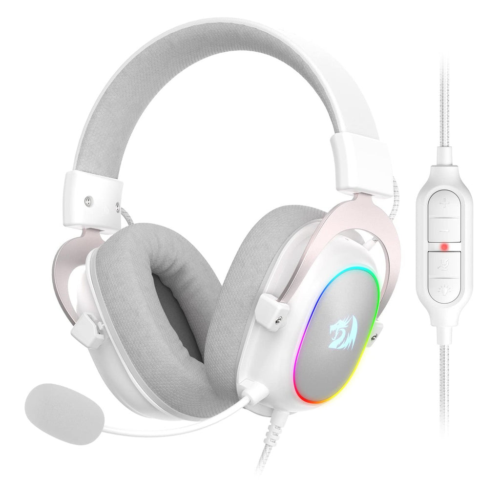 Redragon H510 Zeus-X RGB Auriculares gaming Blanco con sonido 7.1, controladores de audio en almohadillas de espuma viscoelástica