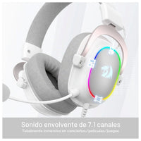 Redragon H510 Zeus-X RGB Auriculares gaming Blanco con sonido 7.1, controladores de audio en almohadillas de espuma viscoelástica