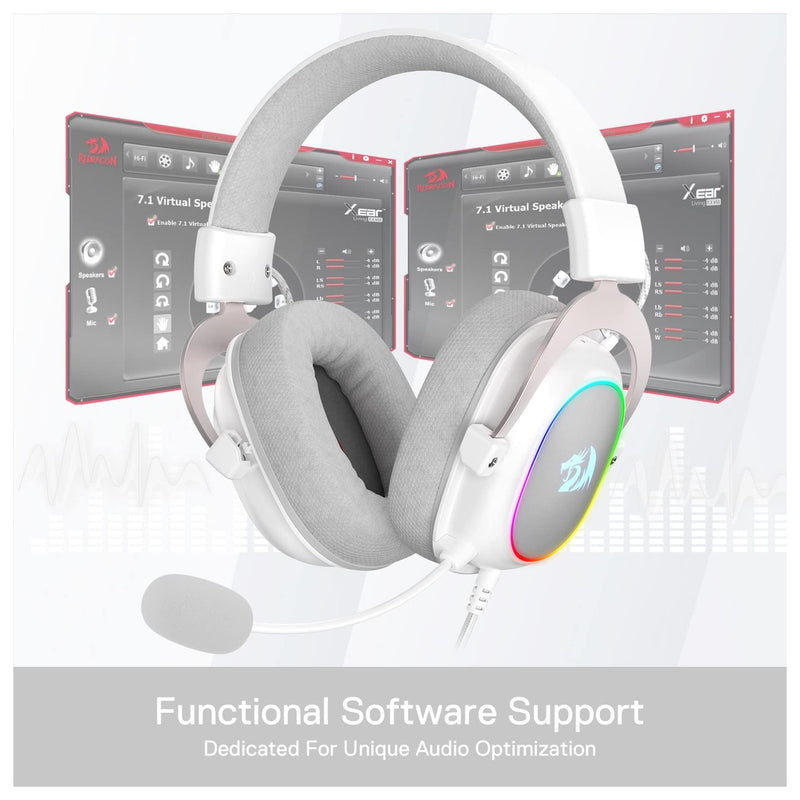 Redragon H510 Zeus-X RGB Auriculares gaming Blanco con sonido 7.1, controladores de audio en almohadillas de espuma viscoelástica