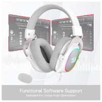 Redragon H510 Zeus-X RGB Auriculares gaming Blanco con sonido 7.1, controladores de audio en almohadillas de espuma viscoelástica