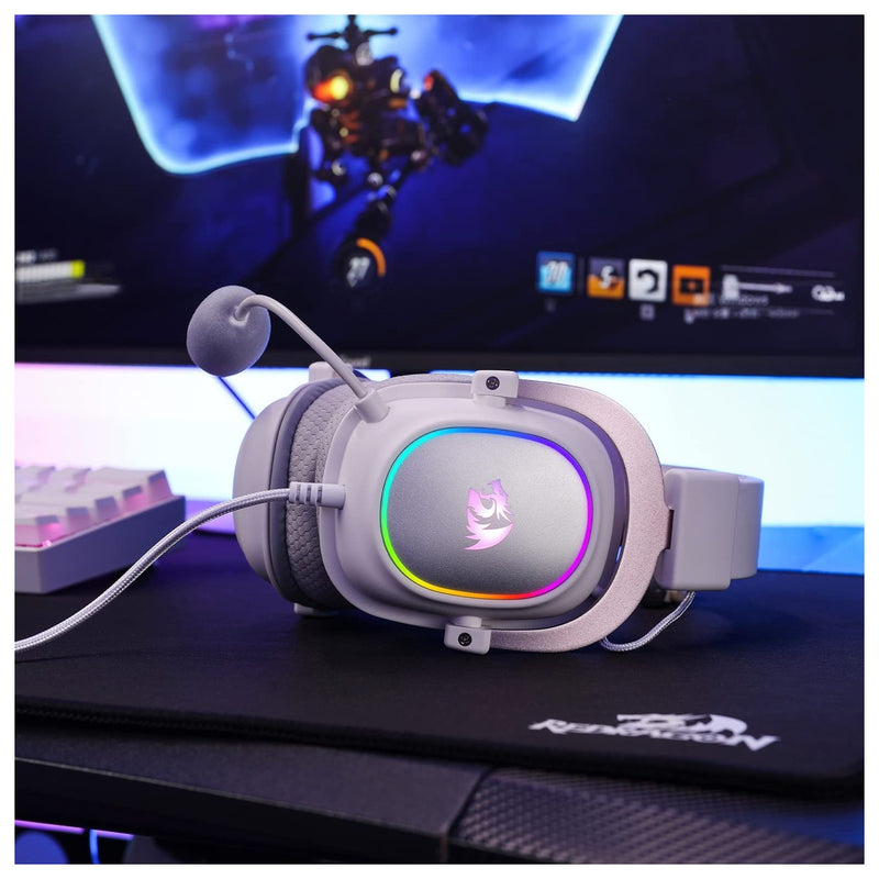 Redragon H510 Zeus-X RGB Auriculares gaming Blanco con sonido 7.1, controladores de audio en almohadillas de espuma viscoelástica
