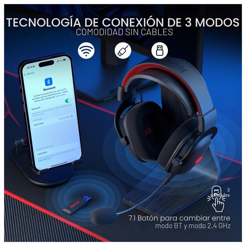 Redragon H510 PRO, auriculares gaming RGB 3 modos, sonido envolvente 7.1, controladores de audio de alta calidad, micrófono cancelación de ruido