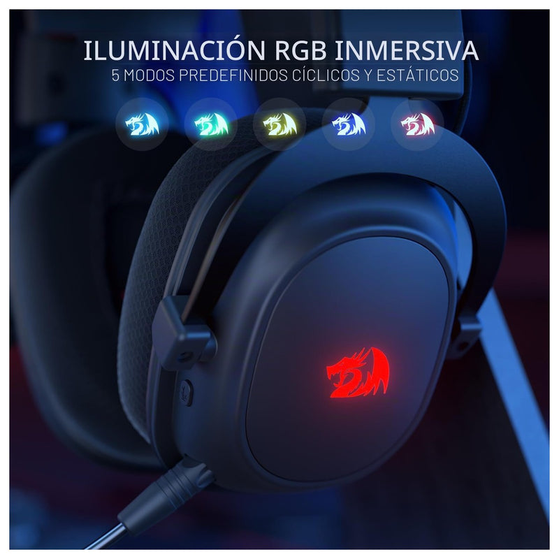 Redragon H510 PRO, auriculares gaming RGB 3 modos, sonido envolvente 7.1, controladores de audio de alta calidad, micrófono cancelación de ruido