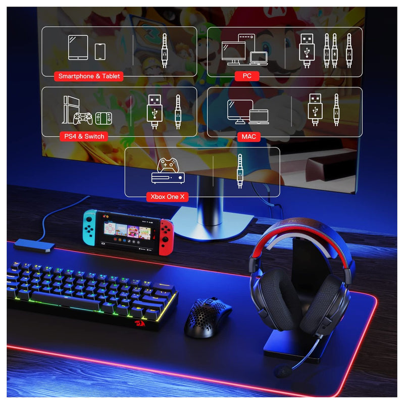 Redragon H510 PRO, auriculares gaming RGB 3 modos, sonido envolvente 7.1, controladores de audio de alta calidad, micrófono cancelación de ruido