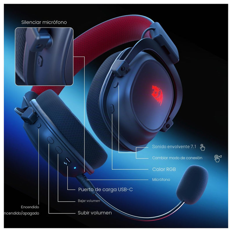 Redragon H510 PRO, auriculares gaming RGB 3 modos, sonido envolvente 7.1, controladores de audio de alta calidad, micrófono cancelación de ruido