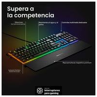 Teclado SteelSeries Apex 3 RGB con iluminación de 10 zonas, resistencia al agua y reposamuñecas magnético para juegos silenciosos