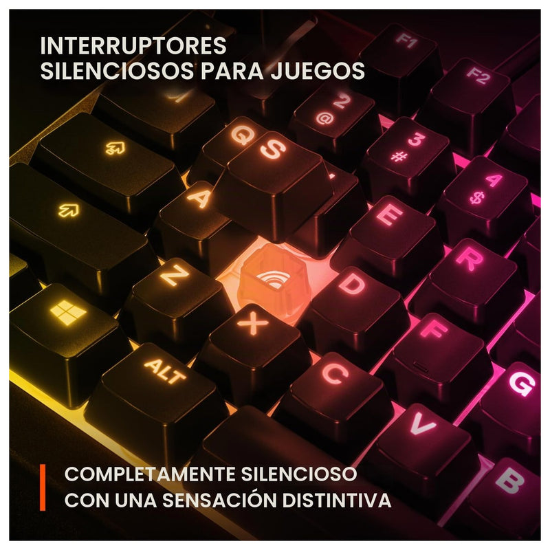 Teclado SteelSeries Apex 3 RGB con iluminación de 10 zonas, resistencia al agua y reposamuñecas magnético para juegos silenciosos