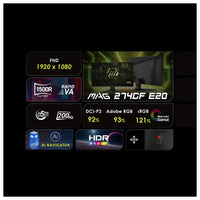 Monitor para juegos MSI MAG 274CF E20 con resolución FHD, 200Hz, 0.5ms, HDR, Adaptive Sync, HDMI y DisplayPort, negro