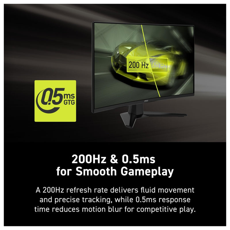 Monitor para juegos MSI MAG 274CF E20 con resolución FHD, 200Hz, 0.5ms, HDR, Adaptive Sync, HDMI y DisplayPort, negro