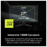 Monitor para juegos MSI MAG 274CF E20 con resolución FHD, 200Hz, 0.5ms, HDR, Adaptive Sync, HDMI y DisplayPort, negro