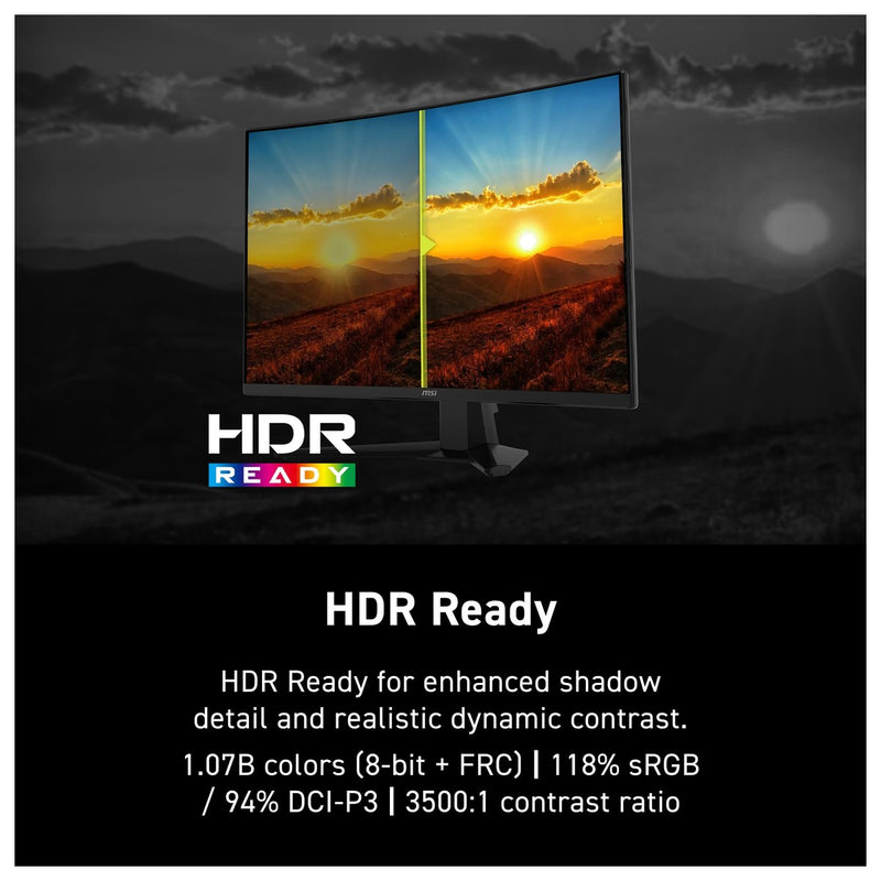 Monitor para juegos MSI MAG 274CF E20 con resolución FHD, 200Hz, 0.5ms, HDR, Adaptive Sync, HDMI y DisplayPort, negro