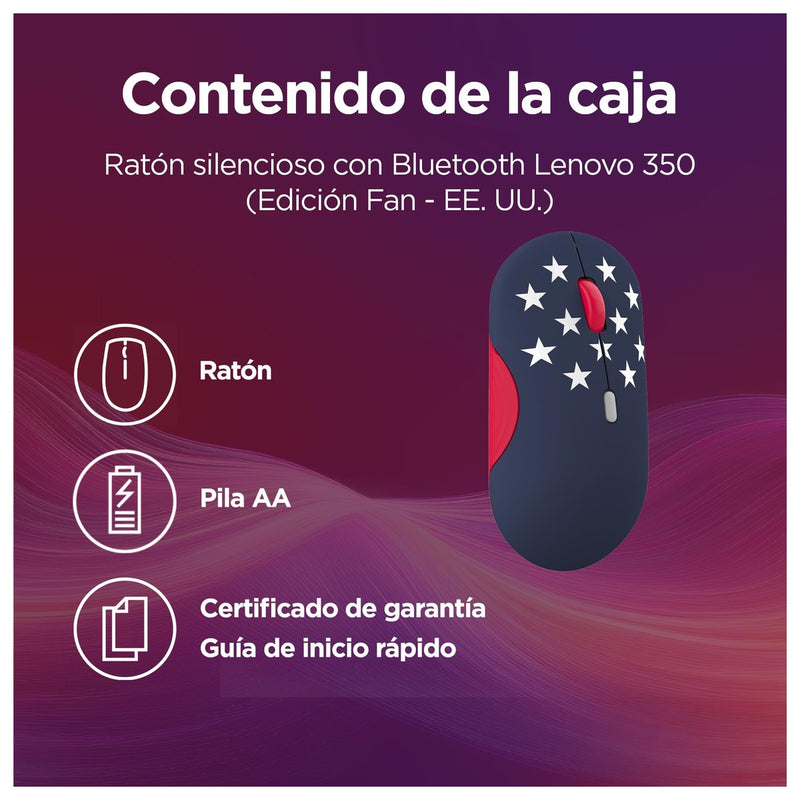 Lenovo Mouse silencioso Bluetooth 350, diseño ergonómico ambidiestro inalámbrico, Bluetooth 5.3, duración de batería 36 meses, reciclado