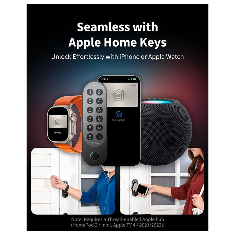 Aqara Smart Lock U200 con teclado, cerradura sin llave por huella digital, compatible Apple Home con batería recargable