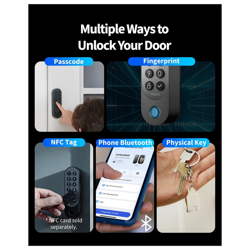 Aqara Smart Lock U200 con teclado, cerradura sin llave por huella digital, compatible Apple Home con batería recargable
