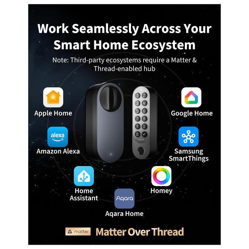 Aqara Smart Lock U200 con teclado, cerradura sin llave por huella digital, compatible Apple Home con batería recargable