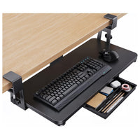 Bandeja para teclado debajo del escritorio HUANUO con soporte resistente de abrazadera en C, plataforma deslizante y cajón de almacenamiento