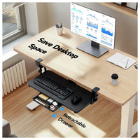 Bandeja para teclado debajo del escritorio HUANUO con soporte resistente de abrazadera en C, plataforma deslizante y cajón de almacenamiento