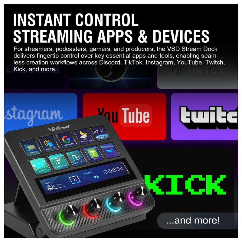 Teclado Macro y Controlador de Deck USB-C con Teclas Programables para Juegos y Streaming, Mezclador de Audio y Más