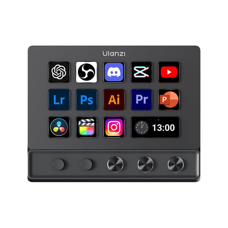ULANZI D200X Creative Deck - Teclado macro con 14 teclas LCD, 3 perillas de codificador y concentrador 8 en 1 para edición de video