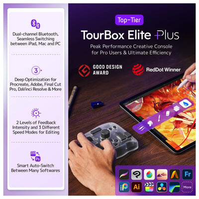 TOUR BOX Elite Plus controlador Bluetooth para dibujo y edición de video con integración para DaVinci Procreate