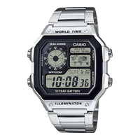 Reloj digital para hombre Casio Serie AE1200WH, resistente al agua, alarmas múltiples, cronómetro, temporizador y luz LED