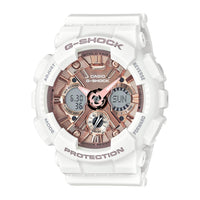 Reloj Casio G-Shock Blanco y Oro Rosa - Resistente al Agua y Golpes, Ideal para Mujer, Modelo GMS-S120MF-7A2CR