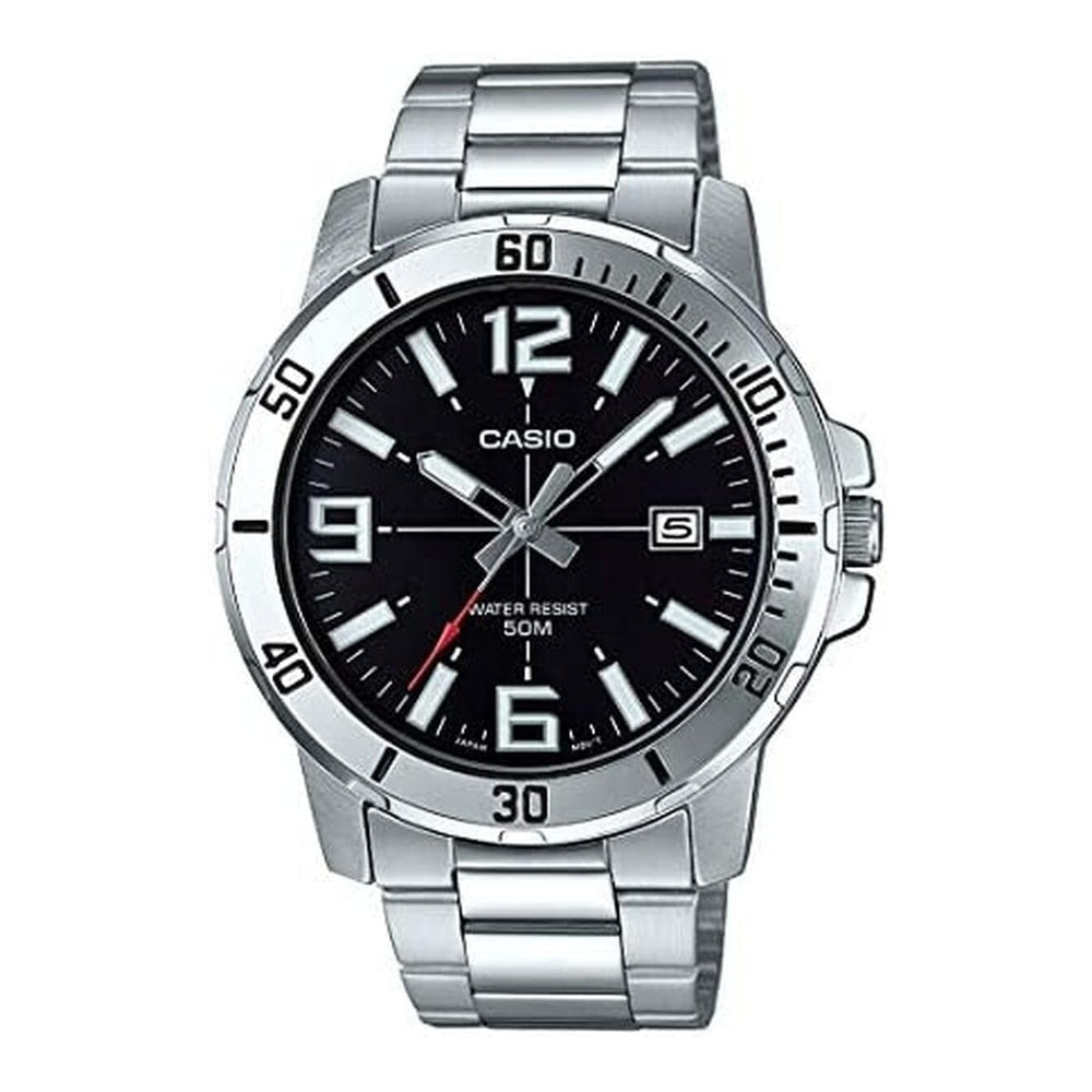Casio MTP-VD01D-1BV Reloj deportivo analógico para hombre, dial negro, movimiento de cuarzo, acero