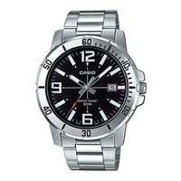 Casio MTP-VD01D-1BV Reloj deportivo analógico para hombre, dial negro, movimiento de cuarzo, acero
