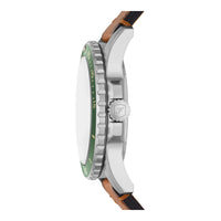 Reloj de pulsera Fossil para hombre, diseño acero inoxidable con correa de cuero marrón y resistencia al agua