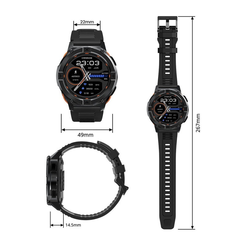 CARBINOX X-Ranger Smart Watch con llamadas, rastreador fitness resistente al agua IP69K, compatible Android e iOS, pantalla AMOLED