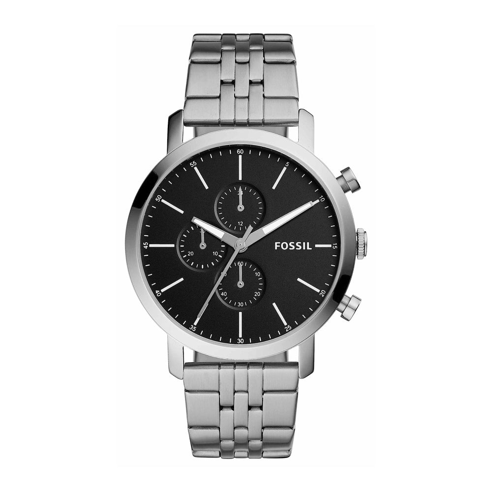 Reloj de cuarzo de acero inoxidable Fossil Luther para hombre con funciones de cronógrafo y resistencia al agua