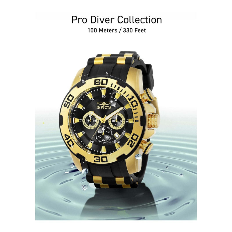Reloj Invicta Pro Diver cronógrafo de cuarzo negro con pantalla analógica, diseño intrincado y subdiales precisos para hombre