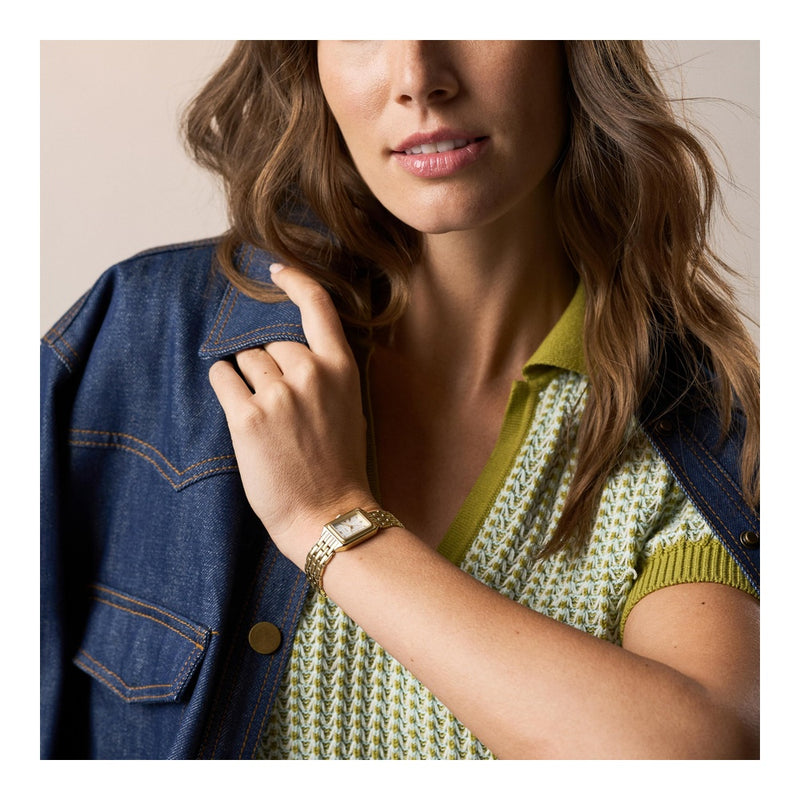 Fossil Raquel Reloj para mujer de cuarzo y acero inoxidable en color dorado con 3 manecillas y calendario
