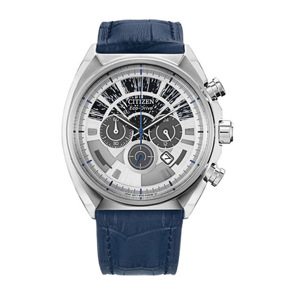 Citizen Eco-Drive Star Wars Millennium Falcon para hombre, cronógrafo acero inoxidable, correa piel azul, luminiscente