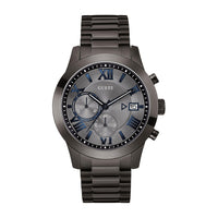 Reloj cronógrafo GUESS de acero inoxidable, resistente al agua, con cronógrafo, dial gris y correa de acero inoxidable