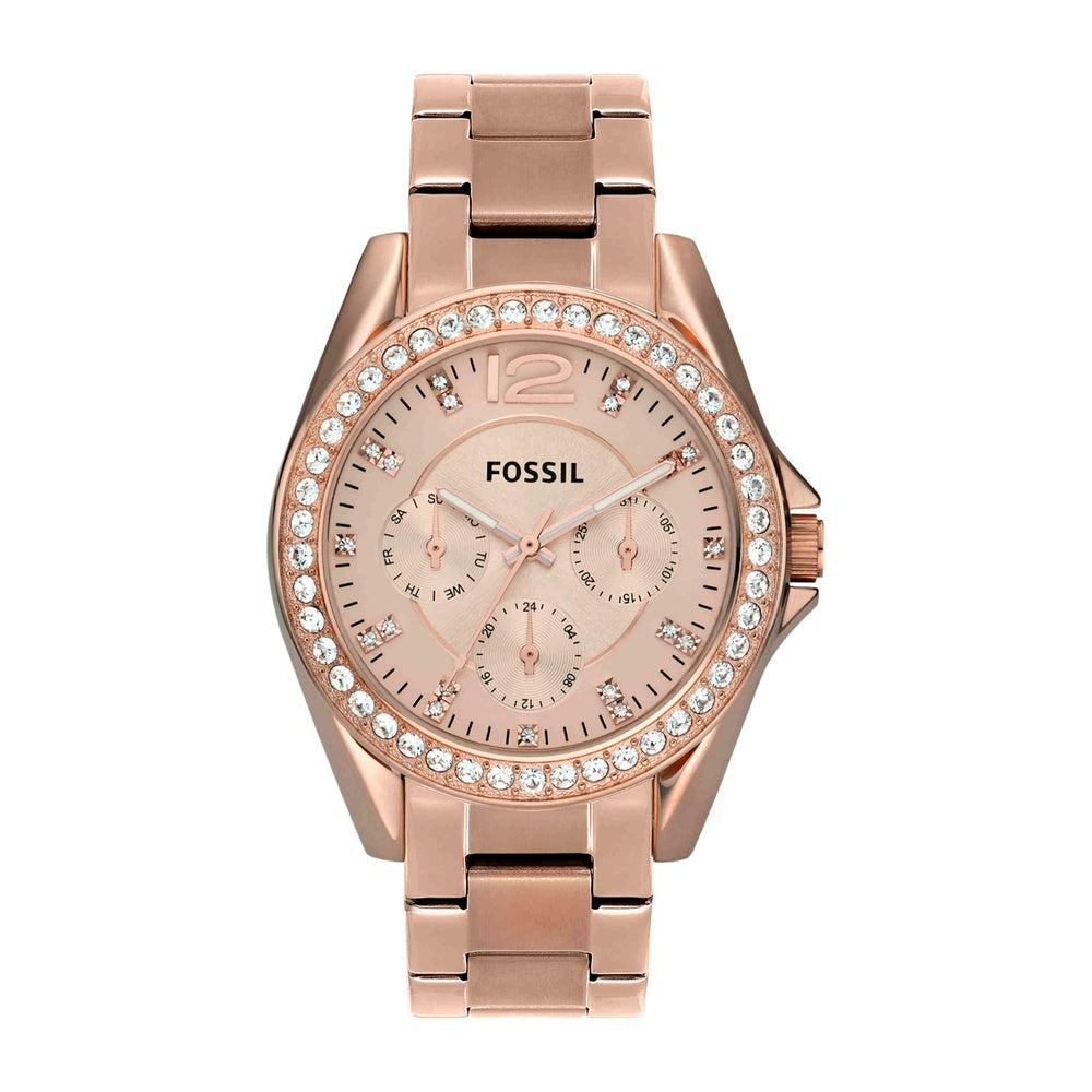 Reloj de pulsera multifuncional Fossil Riley para mujer, acero inoxidable, cronógrafo, resistente al agua, oro rosa