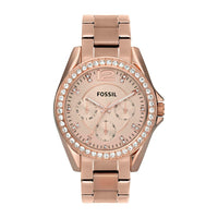 Reloj de pulsera multifuncional Fossil Riley para mujer, acero inoxidable, cronógrafo, resistente al agua, oro rosa