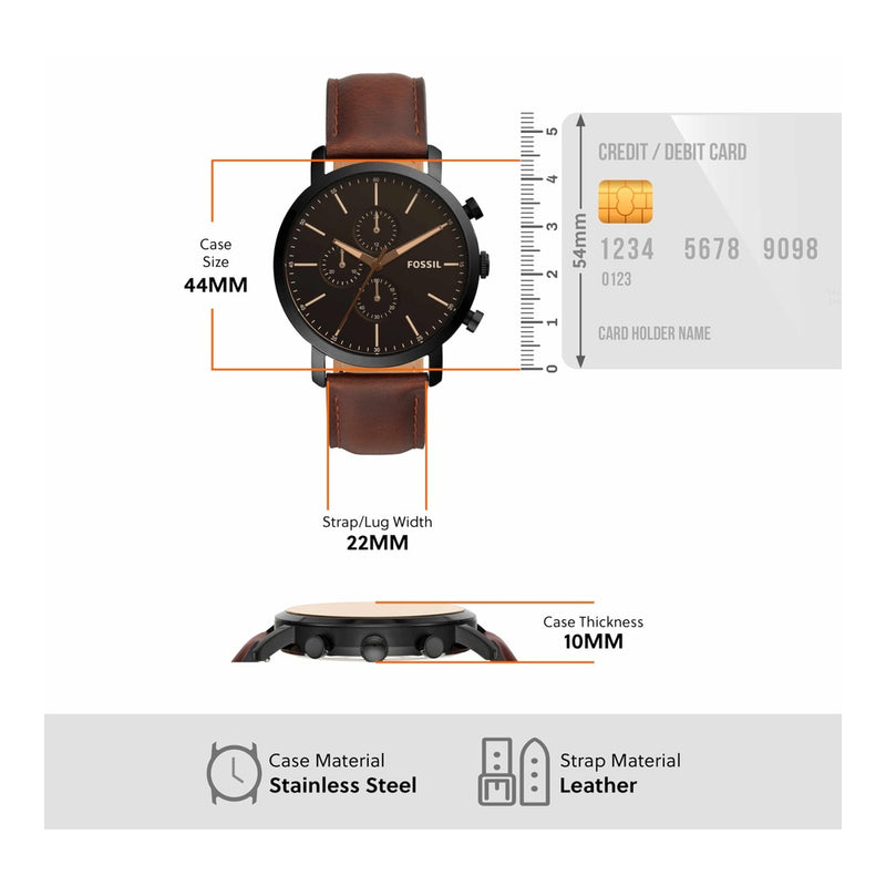 Reloj cronógrafo Luther de Fossil, cuero marrón, resistente al agua 5 ATM, cierre de hebilla, modelo BQ2461