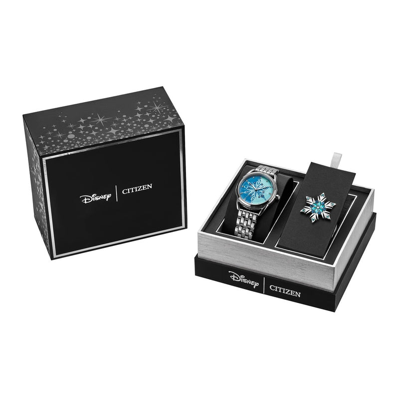Reloj de Pulsera Citizen Eco-Drive Disney Princess Frozen en acero inoxidable con esfera azul y diseño de copo de nieve