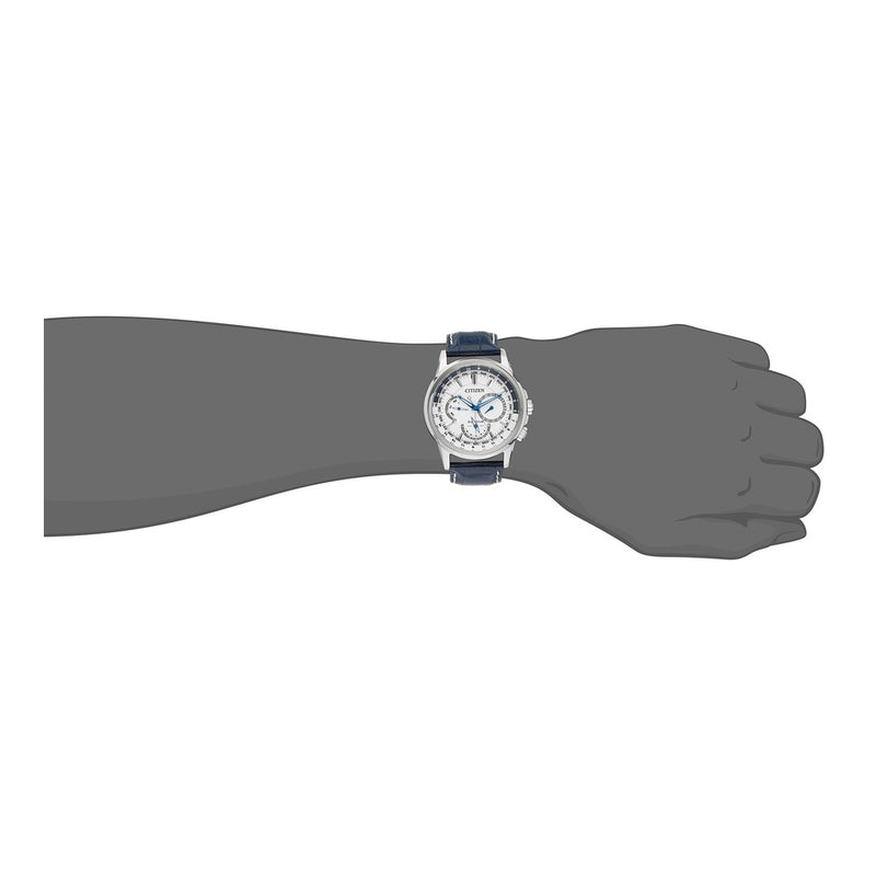 Reloj Citizen Eco-Drive para hombre con calendario, cronógrafo y manos luminosas, correa de cuero azul y esfera blanca