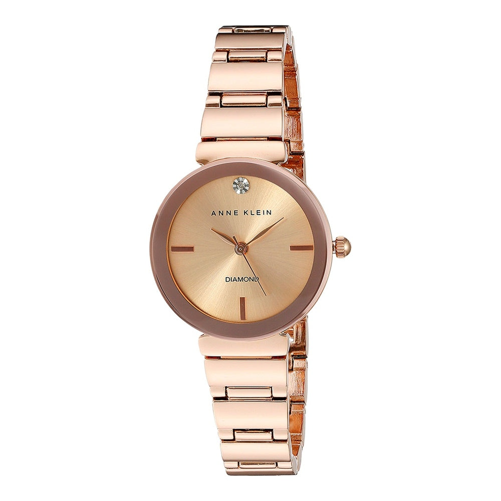 Anne Klein reloj de pulsera para mujer con esfera de diamante genuino, caja de acero inoxidable y pulsera de metal color oro rosa