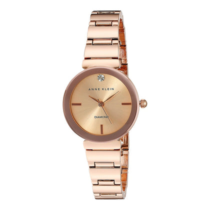 Anne Klein reloj de pulsera para mujer con esfera de diamante genuino, caja de acero inoxidable y pulsera de metal color oro rosa