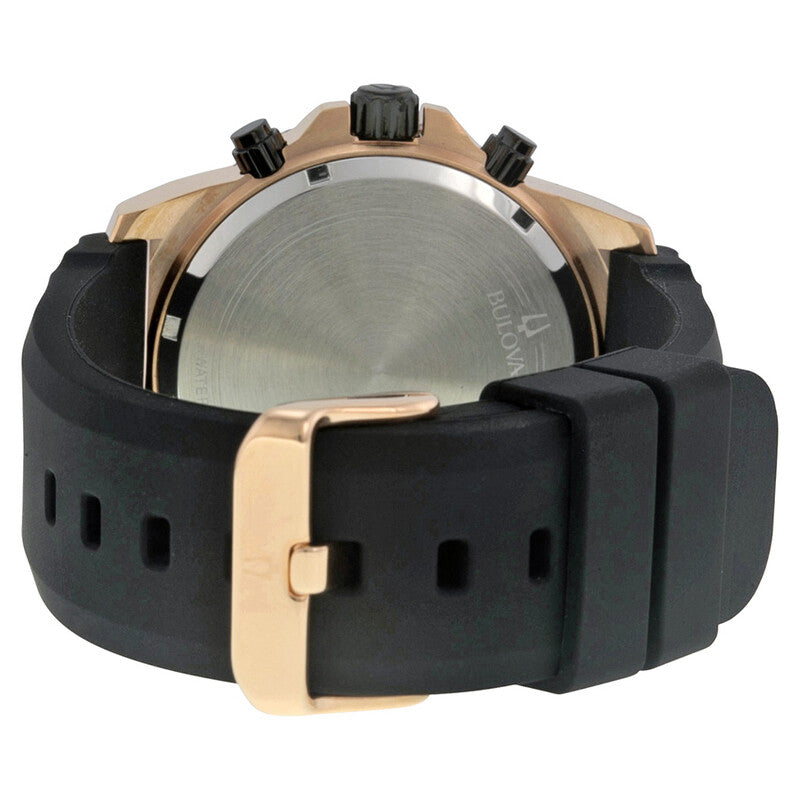 Bulova Marine Star-98B104-Me<wbr/>n Black Rubber Strap Quartz Watch Rose Gold Dial44mm