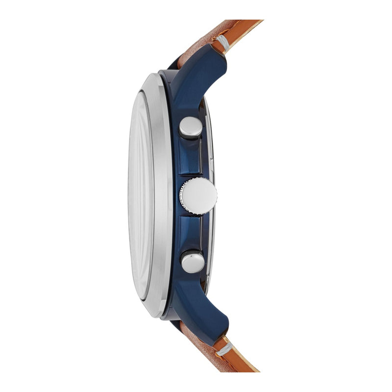 Fossil reloj de hombre estilo clásico con cronógrafo, acero inoxidable y correa de cuero marrón, resistente al agua hasta 50 metros